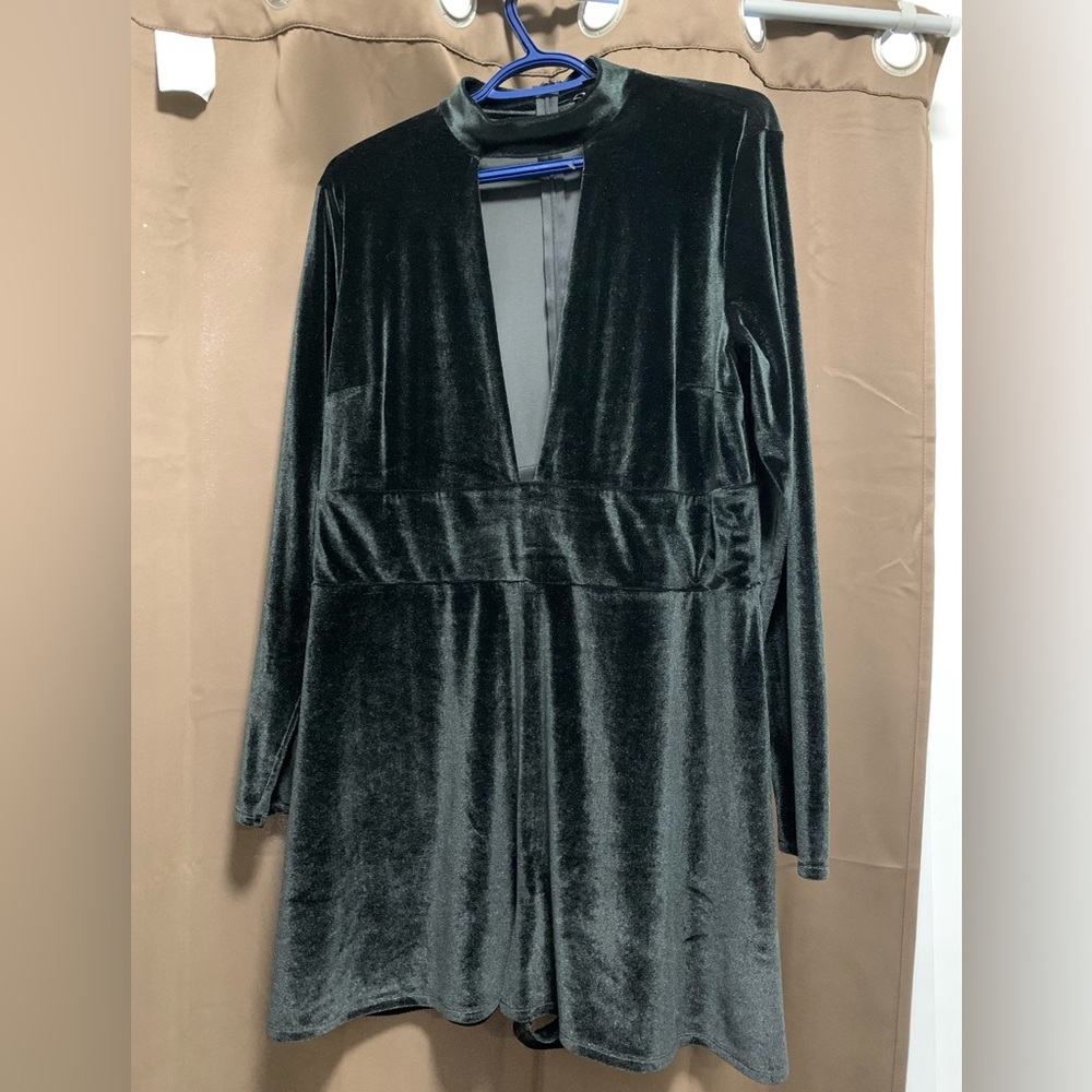 Velvet black stretchy romper X-Large